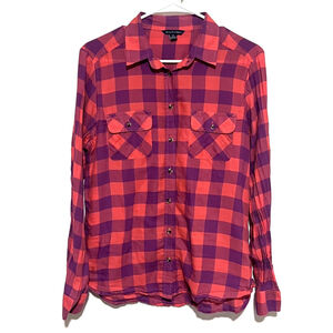 Abercrombie & Fitch Shirt Women’s Large Orange Purple Checked Lightweight Cotton